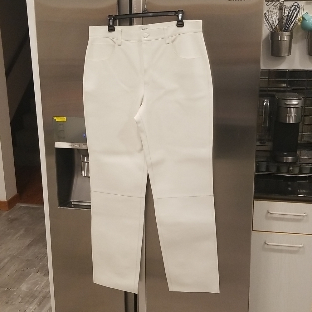 💕ST. JOHN💕 100% Leather Pants High Rise ~ Ecru White 12 NWOT